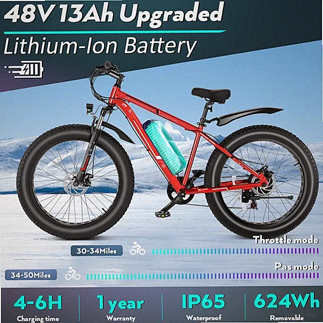 26"×4.0 Fat Tire Electric Bike for Adults, 500W 48V 13Ah Mountain Bicycle E-Bike