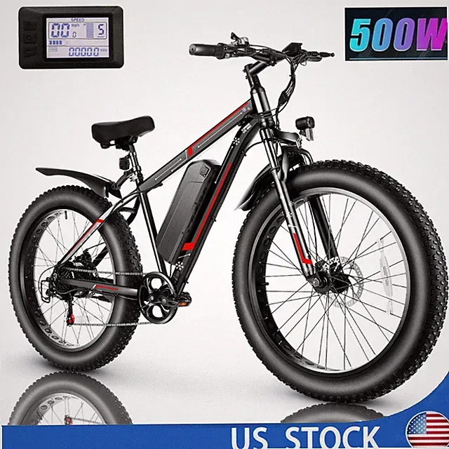26" 500W 48V Electric Bike+LCD, Mountain Bicycle Fat Tire 25MPH EBike for Adults