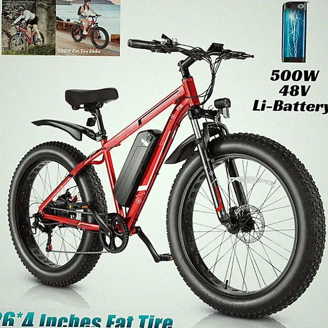 500W 48V Electric Bike Fat Tire e Bike 26in Mountain Beach Bicycle for Commuters