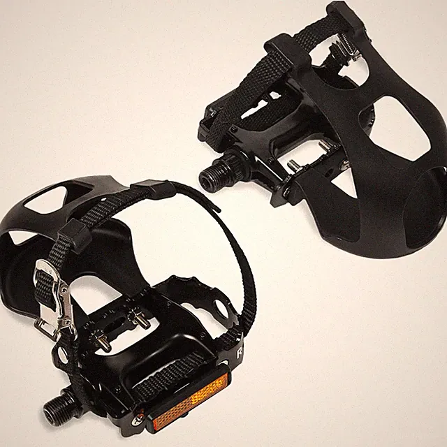 MTB Road Cycling Pedals with Toe Clip and Straps, for Exercise Bike, Spin Bike