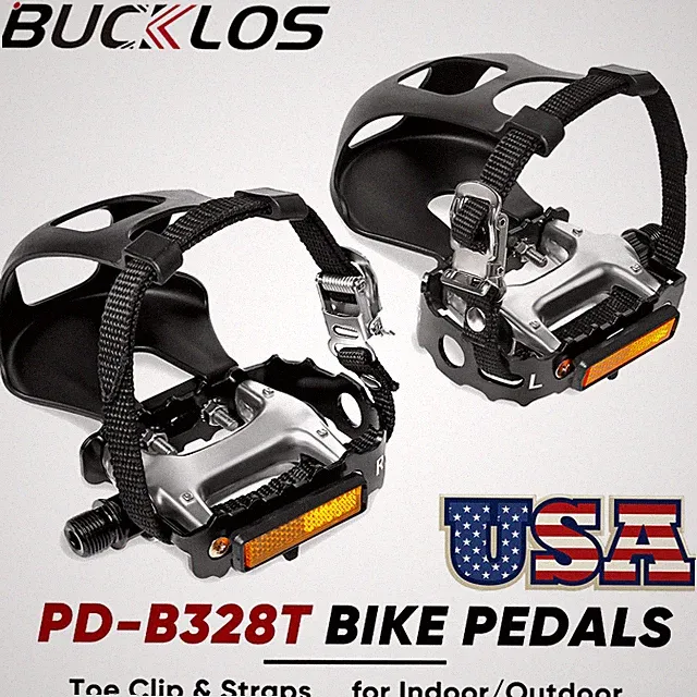Silver Pedal Toe Clips with Straps Cycling for Road Mountain Exercise Bike 9/16"