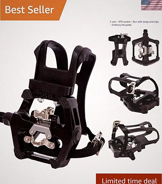 SPD Pedals - Hybrid Pedal with Toe Clip and Straps, Suitable for Spin Bike, I...
